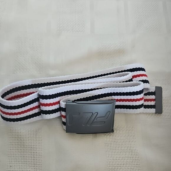 Fila White Belt with Navy and Red Stripes - Picture 12 of 16